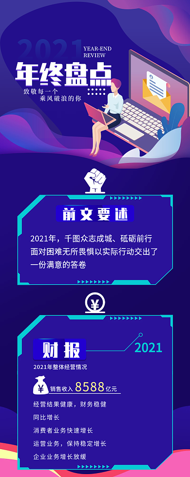 年终盘点企业行政信息长图扁平风渐变