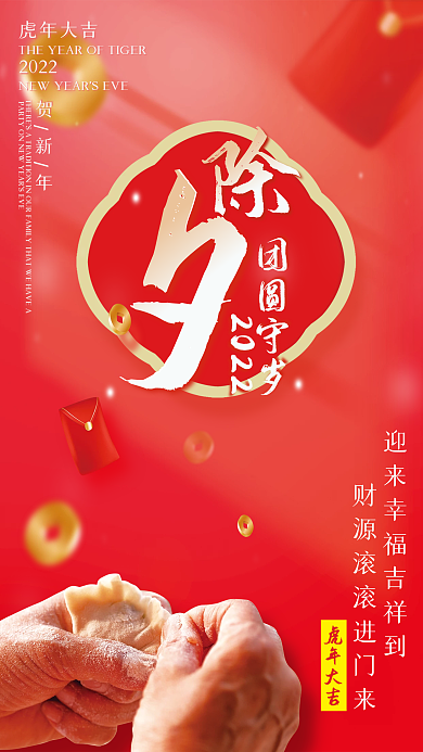 新年虎年团圆饺子除夕节日海报