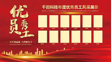红色喜庆公司优秀员工风采展示展板