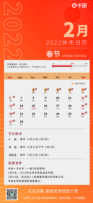 证券春节休市安排商务全屏手机海报