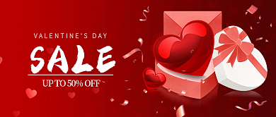 情人节红色简约喜庆促销公众号礼盒爱心海报