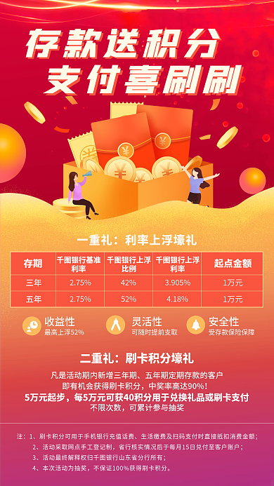 金融存款送积分活动手机海报