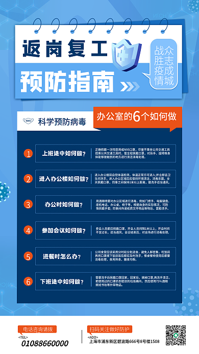 医疗健康复工返岗防疫指南手机海报