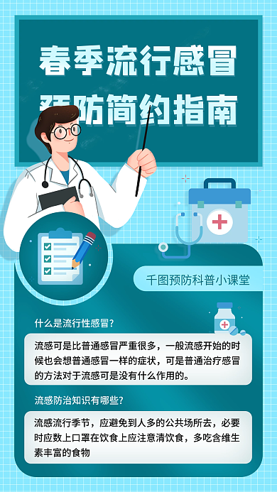 简约流行性感冒预防指南手机海报