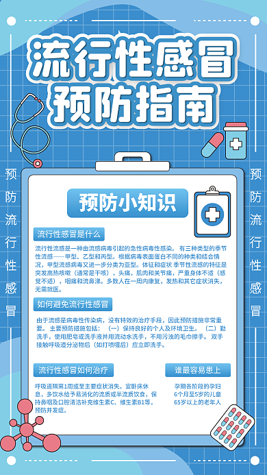 医疗健康流行性感冒预防指南海报