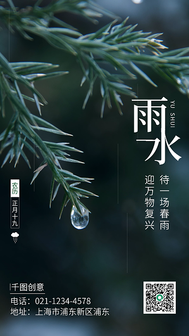 简约二十四节气雨水摄影图海报