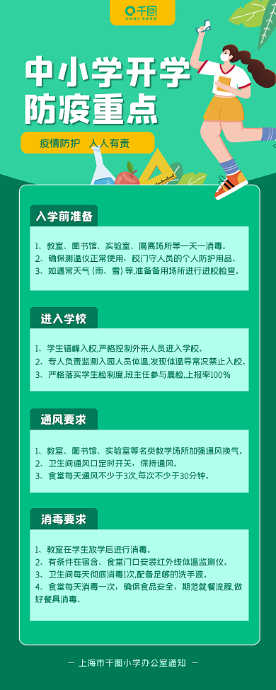 中小学开学疫情防护长图海报