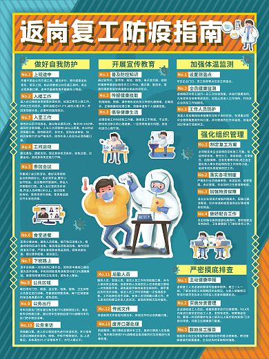 简约风医疗健康复工返岗防疫指南宣传海报