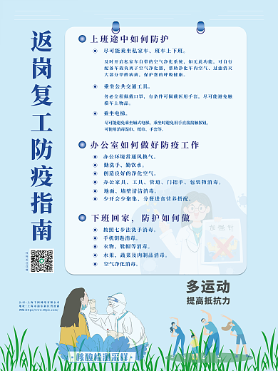 医疗健康复工返岗防疫指南海报