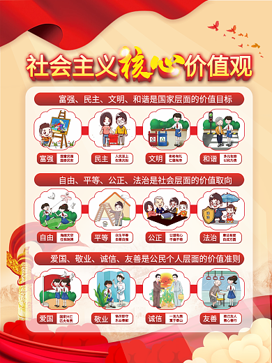 简约司法党政社会主义核心价值观插画海报
