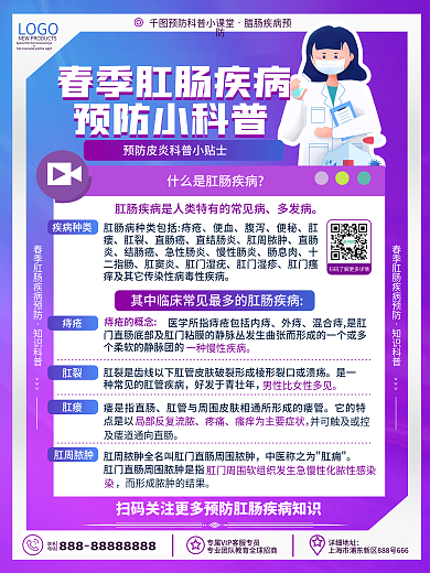 原创简约商务风健康肛肠疾病预防指南海报