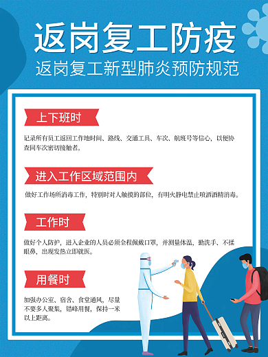 扁平复工返岗防疫指南海报公益海报