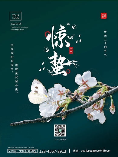 惊蛰节气绿色简约大气摄影图二十四节气海报