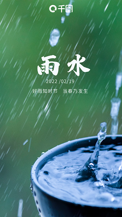 二十四节气雨水简约手机海报
