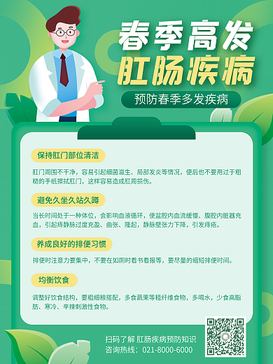 医疗健康肛肠疾病预防指南海报