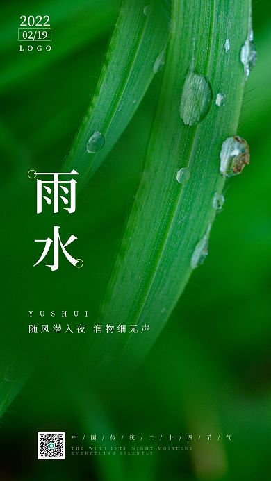 简约大气传统节气雨水节气手机海报