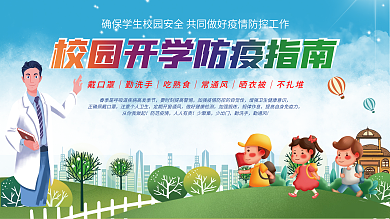 请提示-清新医疗校园开学复课防疫防控指南背景展板