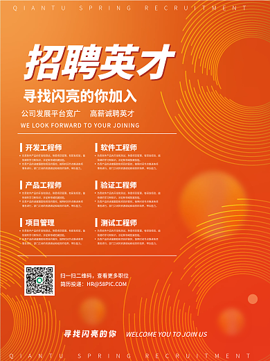 简约橙色招聘海报招工启事招聘导购