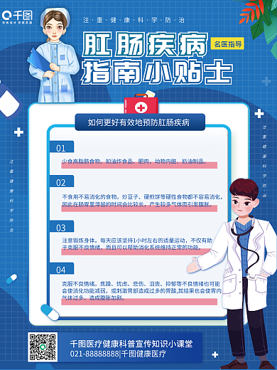 卡通简约医疗健康肛肠疾病预防科普指南海报