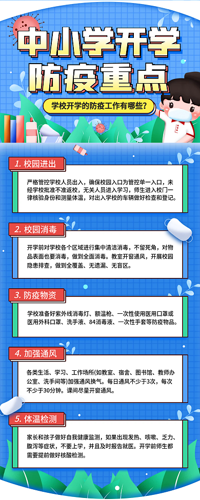 中小学开学防疫重点长图校园风手机海报