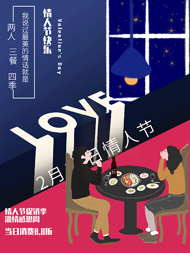 餐厅情人节促销海报情人节宣传海报