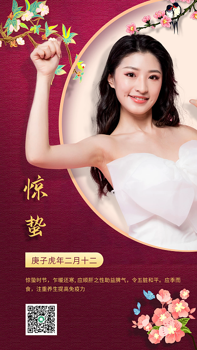 国风虎年二月惊蛰借势手机海报