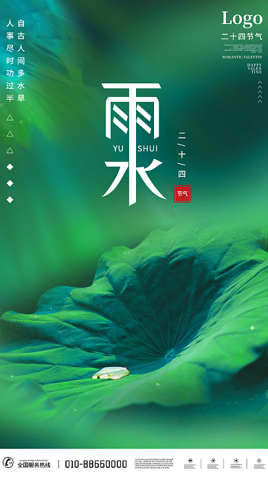 大气简约留白荷花雨水二十四节气摄影海报
