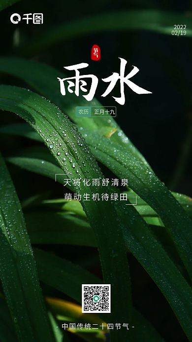 二十四节气雨手机海报简约大气传统节气