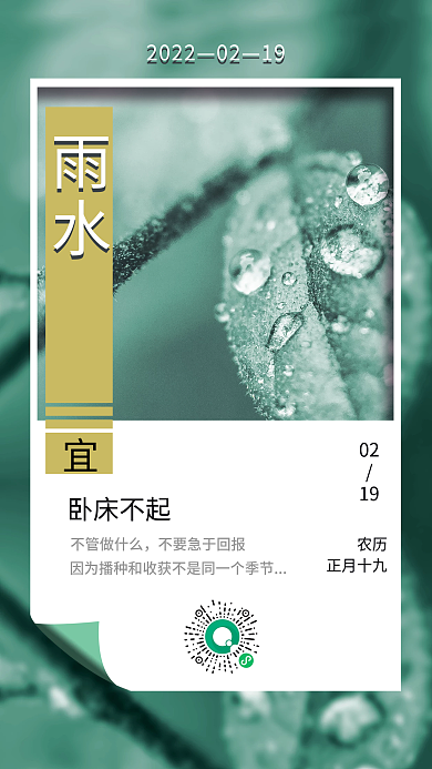 雨水节气日签清新简约手机海报