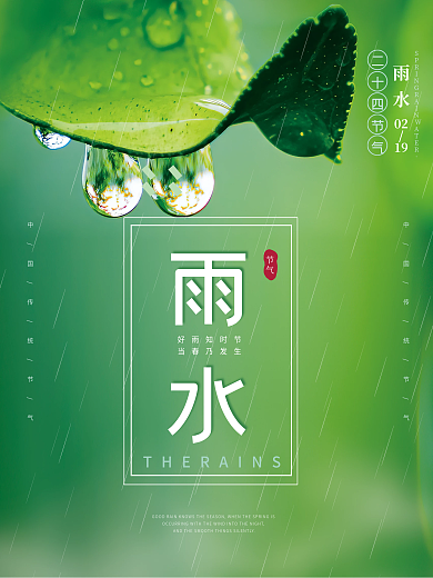 雨水节气传统二十四节气小清新下雨春天