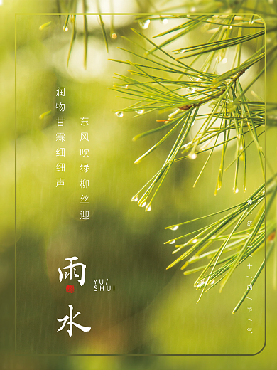 简约二十四节气绿色雨水海报