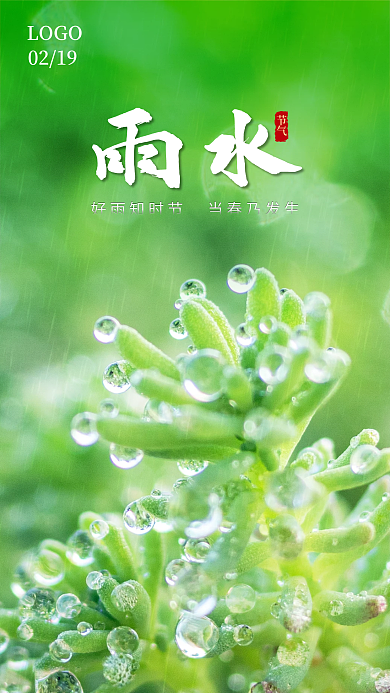 传统节气雨露雨水手机海报