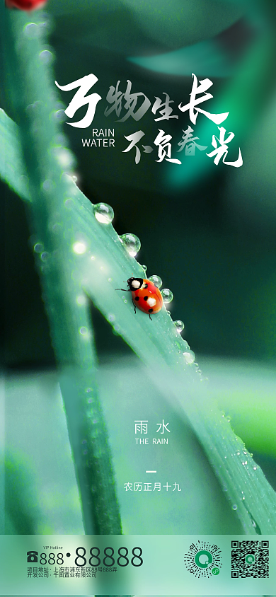 地产雨水节气传统节日春天植物海报