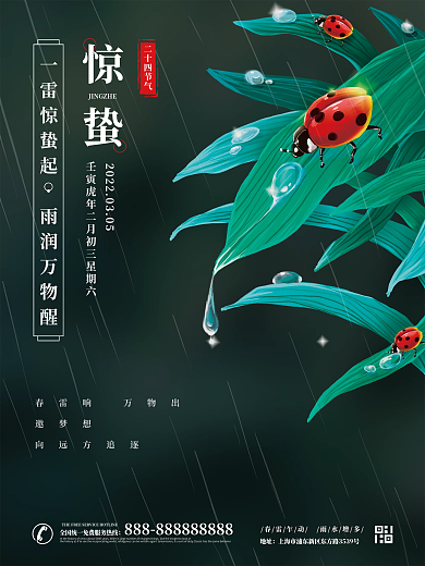 简约大气二十四节气惊蛰手机海报