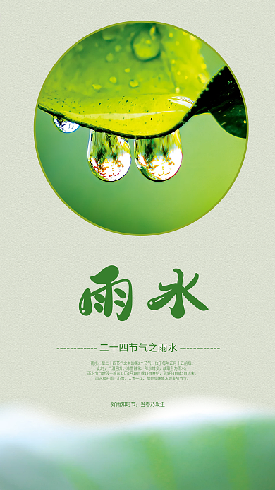 春季绿色传统二十四节气雨水节气宣传海报