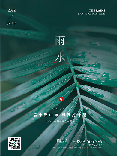 绿色简约二十四节气之一雨水海报设计