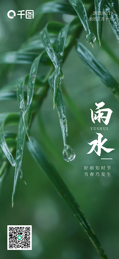 蓝绿色清新春季雨水二十四节气海报