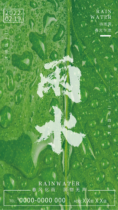 中国传统二十四节气春天雨水海报
