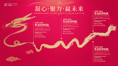 金色红色企业文化墙发展历程展板