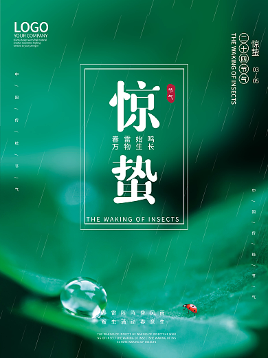 春季惊蛰节气雨水海报春天节气海报小清新