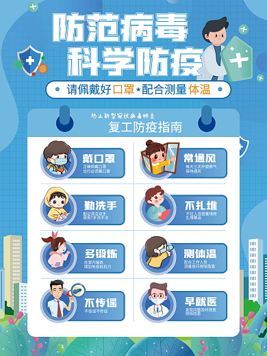 蓝色简约新冠肺炎病毒疫情防控海报