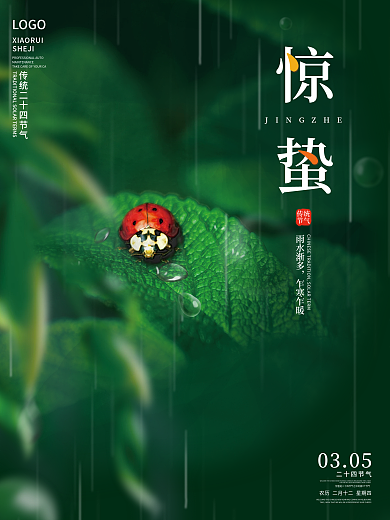 原创二十四节气惊蛰摄影图下雨天宣传海报