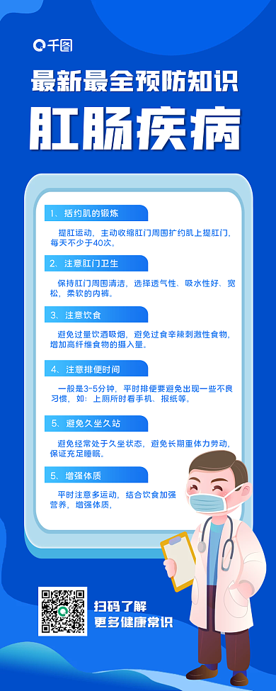 肛肠疾病预防知识长图海报