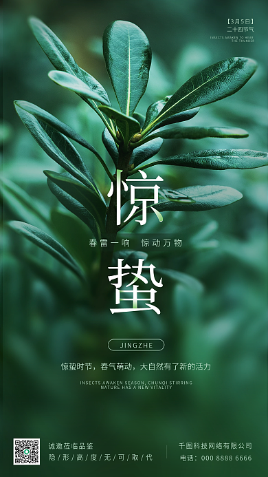 房地产惊蛰节气绿色植物商务手机海报
