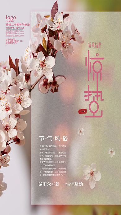 中国传统二十四节气惊蛰桃花春天海报设计