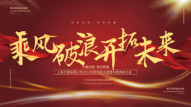 简约红色背景企业年会展板海报