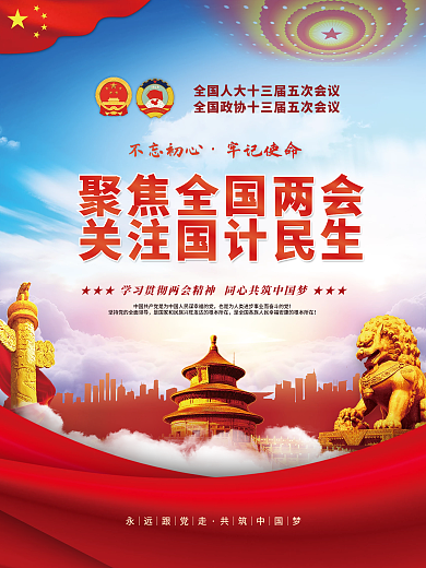 党建风聚焦全国两会全会党史不忘初心海报