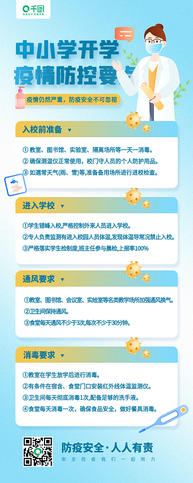 中小学开学防疫重点知识教育手机长图海报