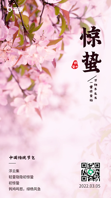 粉色传统节气惊蛰手机海报
