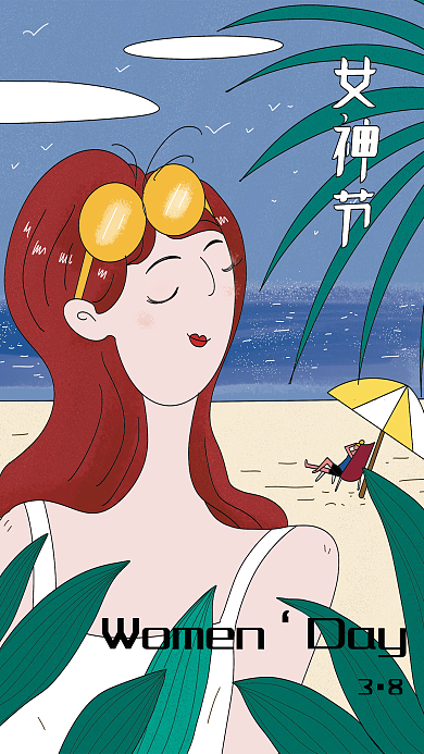 原创手绘插画38妇女节女神节宣传海报